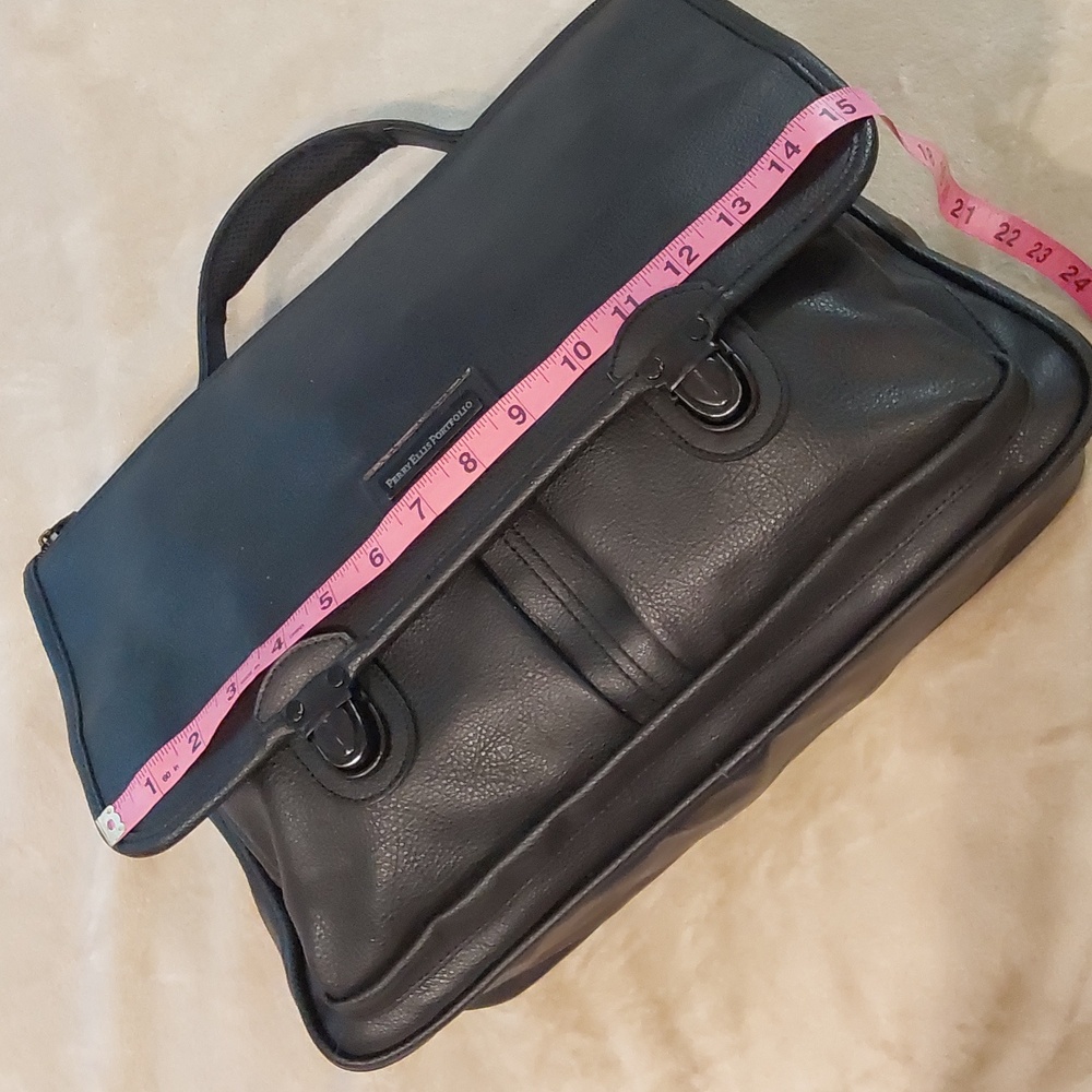 Perry Ellis Black Leather Portfolio Mens Breifcase - Picture 12 of 16